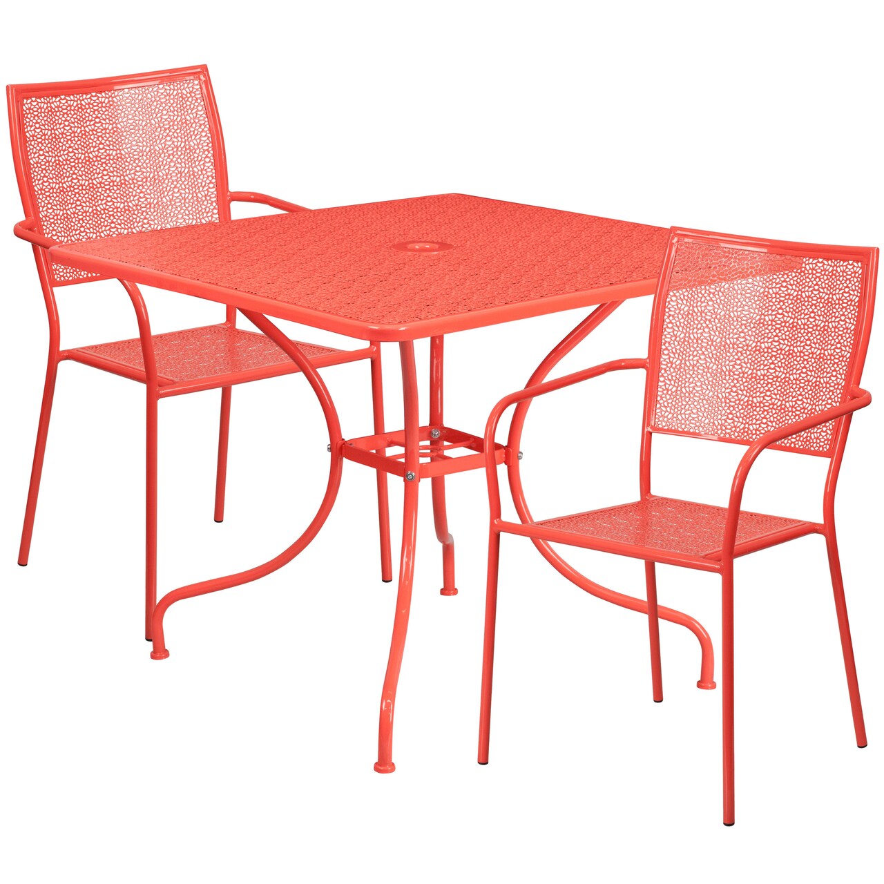 Emma and Oliver Commercial Grade 35.5" Square Metal Garden Patio Table Set, 2 Square Back Chairs